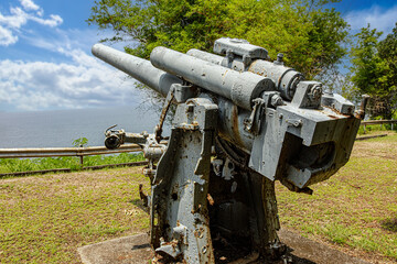 The ruins of artilly at the Japanese Garden of Peace, Corregidor Island Philippines