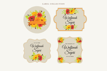 Floral label collection elements set