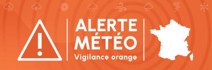 Alerte météo - Vigilance orange - Bannière autour des phénomènes météorologiques qui nécessitent notre attention - Dangers et prévisions météo - Fichier vectoriel éditable - Illustrations  - obrazy, fototapety, plakaty