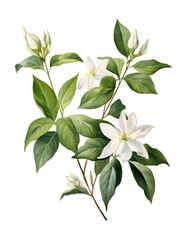 Watercolor Jasmine with leaves png
