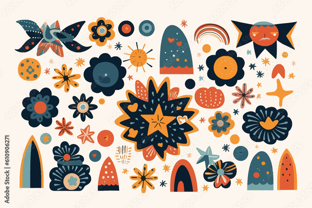 Aufkleber Abstract retro shapes   set. Pride month Generative AI