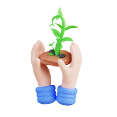 3d illustration hand show plant growth 