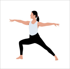 Young woman doing yoga. An enthusiastic performing yoga for fitness. Flat vector style illustration in white background. 