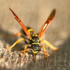 Common wasp (Vespula vulgaris) in spring time.