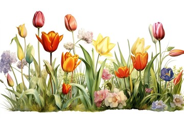 tulips spring isolated on white background. Generated by AI.