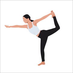 Obraz premium Young woman doing yoga. An enthusiastic performing yoga for fitness. Flat vector style illustration in white background. 