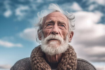 Closeup of 80 year old man with beard. Generative AI