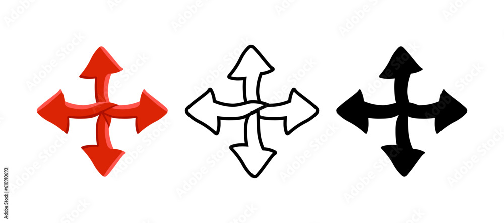 Poster arrow icon sign set, red 3d and flat black business infographic symbol design element, direction nav