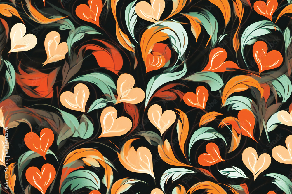 Poster stylized heart shape pattern. seamless design. created with generative ai technology.