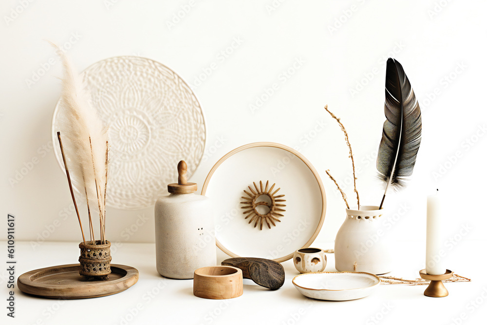 Poster simple stylish boho elements background. created with generative ai technology.