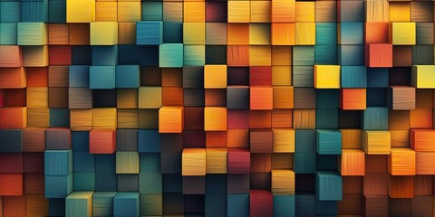 AI Generated. AI Generative. Carved wood cube blocks vibrant timber color abstract geometric patter decoration. Graphic Art