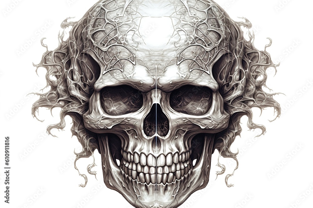 Poster skull drawing isolated on white background. generated by ai.