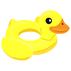 Summer Inflatable Rubber Ring in the shape of a Duck. Cute Funny Cartoon Inflatable Duck isolated on white