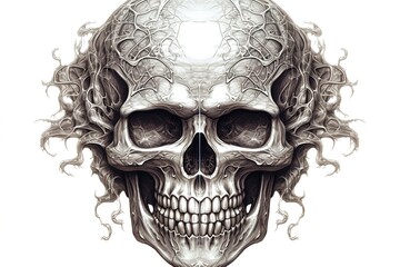 skull drawing isolated on white background. Generated by AI.
