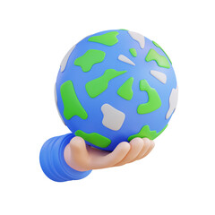 3d illustration hand holding globe globe