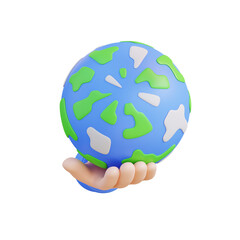 3d illustration hand holding globe globe