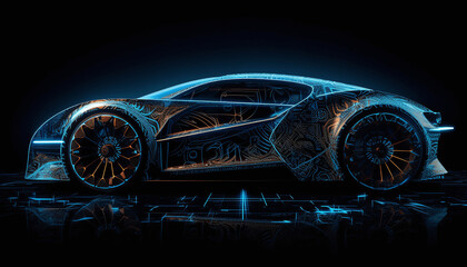 A Captivating Journey Through Blue Neon Elements Amidst Automotive and Enchanting Halls