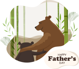 Happy Father's Day Greeting Card or Poster Design with Cute Bear and Son Duo Character in Bamboo Landscape.