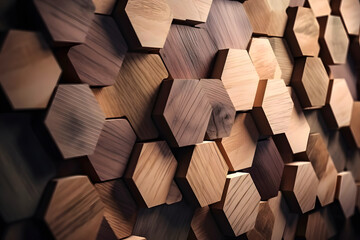 closeup full-frame background of tiled hexagonal wooden dowel ends, neural network generated art