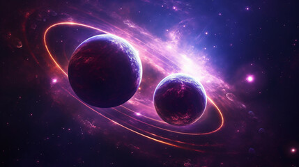 Obraz na płótnie Canvas Planets in galaxies a purple disk