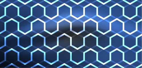 Hexagon abstract background. Techno glowing neon hexagon shapes vector illustration for wallpaper, banner, background, landing page, wall art, invitation, prints, posters