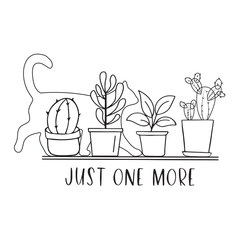 Flower pot and cat illustration, Outline