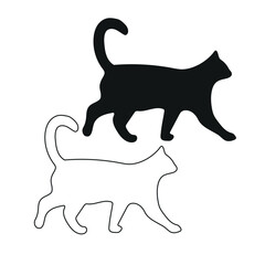 Walking cat vector on isolated background, cat silhouette, outline cat drawing, cat drawing for web icon, cat logo