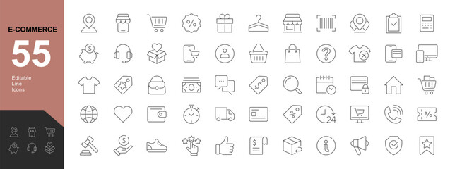 E-commerce Line Editable Icons set. Vector illustration in modern thin line style of marketing icons: payment methods, pictograms and infographic for mobile applications, and types of goods.