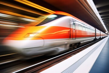Fototapeta premium High speed train with motion blur. Concept of speed and motion. created by generative AI