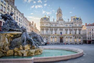 Fototapeta na wymiar View of the fountain Bartholdi in Lyon France
