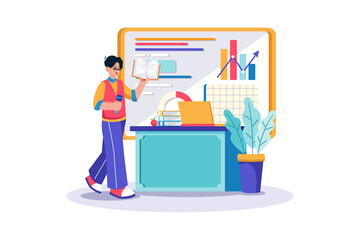 A college professor lectures on economics.