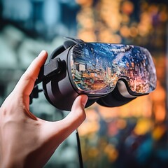 Unveiling the Infinite Possibilities of Immersive Technology: Visionary Individual Engaging with Virtual Objects in a Futuristic ARVR Environment through Augmented Reality Glasses. Generated AI