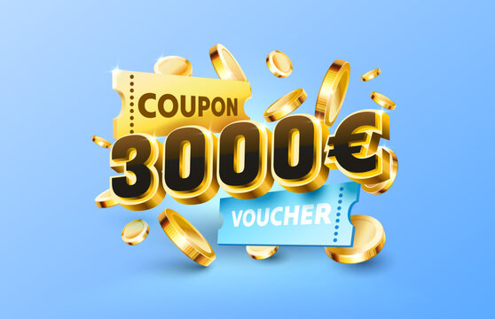 3000 euro coupon gift voucher, cash back banner special offer. Vector illustration
