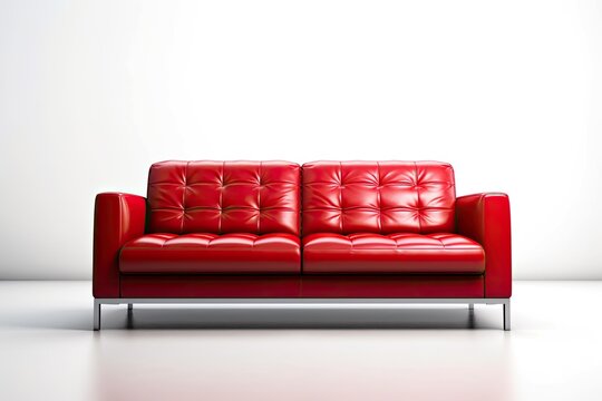 Red leather sofa on white background created using generative AI tools
