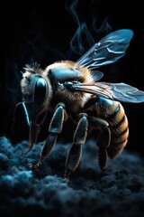Honey bee (Apis mellifera) on black background. Generative AI