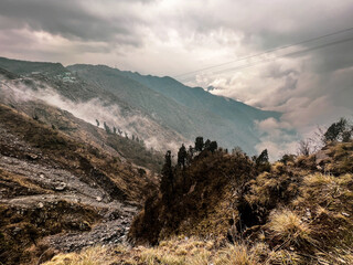 Cloud cover sunlight on mountain