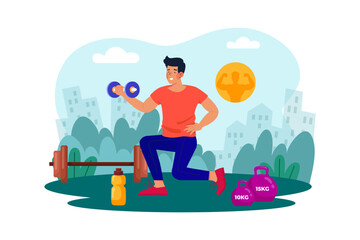 Man participates in a morning boot camp session.