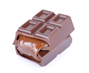 chocolate bar with filling on white background