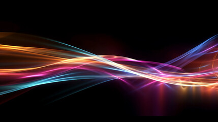 Fototapeta na wymiar Colorful Light Trails Representing Motion, High Speed Light Affect, Black Background, Generative AI
