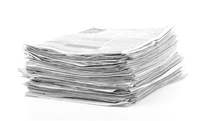 Newspapers stack isolated on white background.