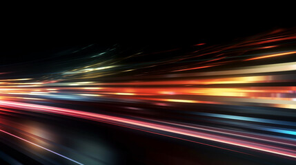 Colorful Light Trails Representing Motion, High Speed Light Affect, Black Background, Generative AI