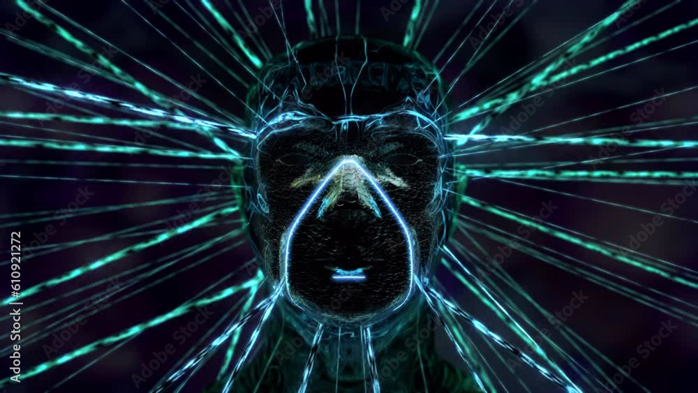 Poster energy flow face loop . an abstract representation of a cyber character