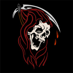 vector illustration skeleton skull grim reaper artwork . Can be used as Logo, Brands, Mascots, tshirt, sticker,patch and Tattoo design.