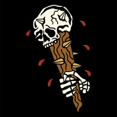 vector illustration skull head medieval spiked mace . Can be used as Logo, Brands, Mascots, tshirt, sticker,patch and Tattoo design.