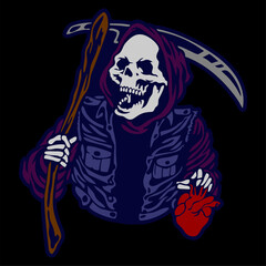 vector illustration skeleton skull grim reaper artwork . Can be used as Logo, Brands, Mascots, tshirt, sticker,patch and Tattoo design.