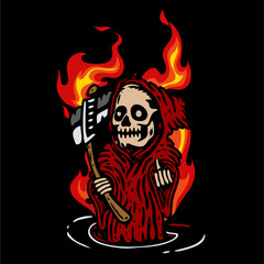 vector illustration skeleton skull grim reaper artwork . Can be used as Logo, Brands, Mascots, tshirt, sticker,patch and Tattoo design.