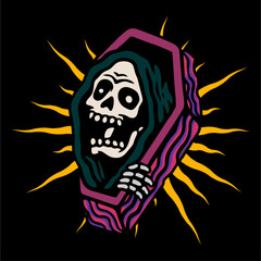 vector illustration skeleton skull grim reaper artwork . Can be used as Logo, Brands, Mascots, tshirt, sticker,patch and Tattoo design.