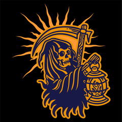vector illustration skeleton skull grim reaper artwork . Can be used as Logo, Brands, Mascots, tshirt, sticker,patch and Tattoo design.