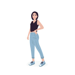 Vector illustration of female character. A beautiful woman who is smiling and mentally healthy. Vector illustration of healthy lifestyle or health care concept.