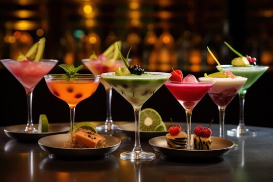 set of beautiful cocktails with fruits and berries, ai tools generated image
